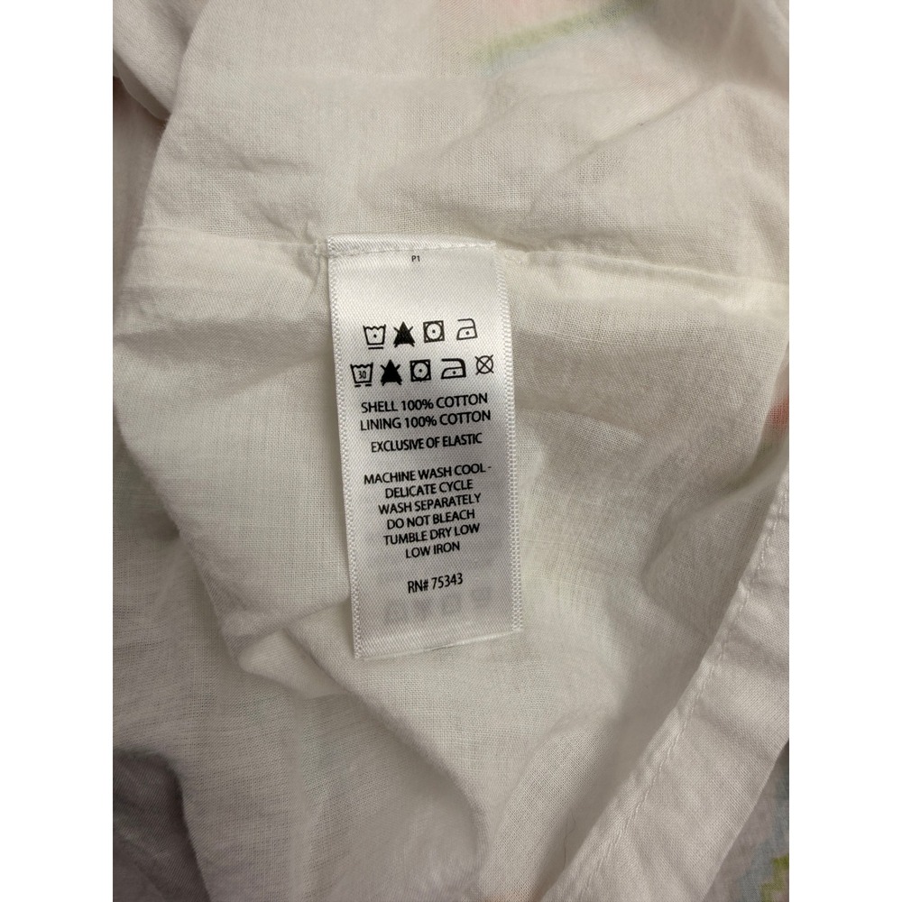 Cynthia Rowley Olive Oil Label Print Smocked Midi Dress White Large Tie Strap - Picture 9 of 11